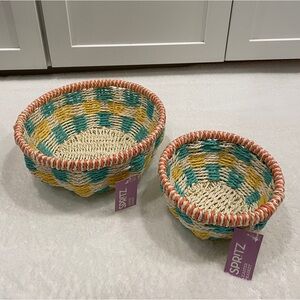 *New* Spritz Set of 2 Easter Baskets/Decorative Bowls - Cream/Yellow/Teal/Coral